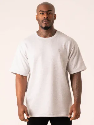 Throwback Oversized Fleece T-Shirt - Snow Grey Marl casual life