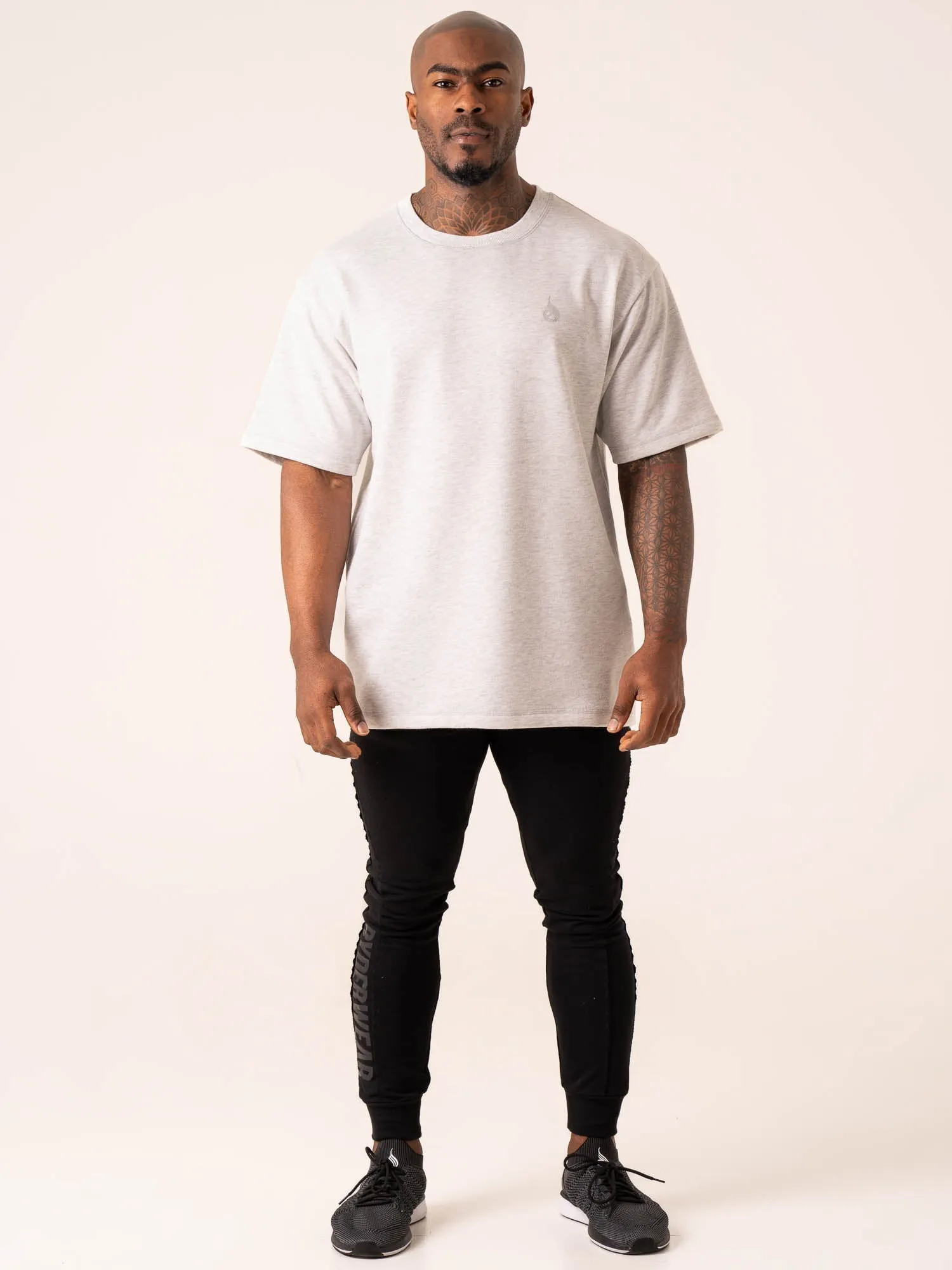 Throwback Oversized Fleece T-Shirt - Snow Grey Marl cozy style