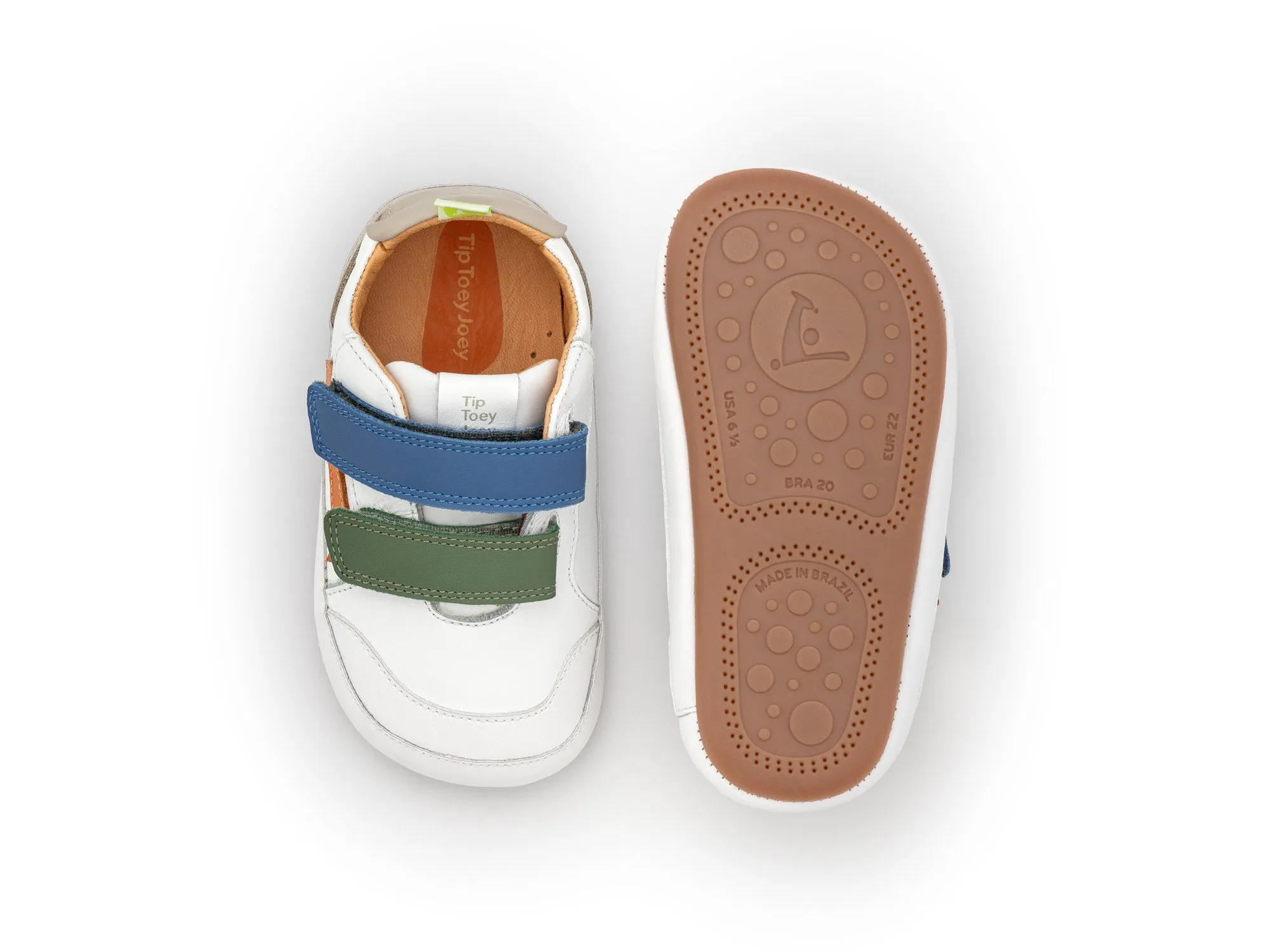 Tip Toey Joey Boy's And Girl's Landy Sneakers - White / Salsa / Blue Tang feet happy