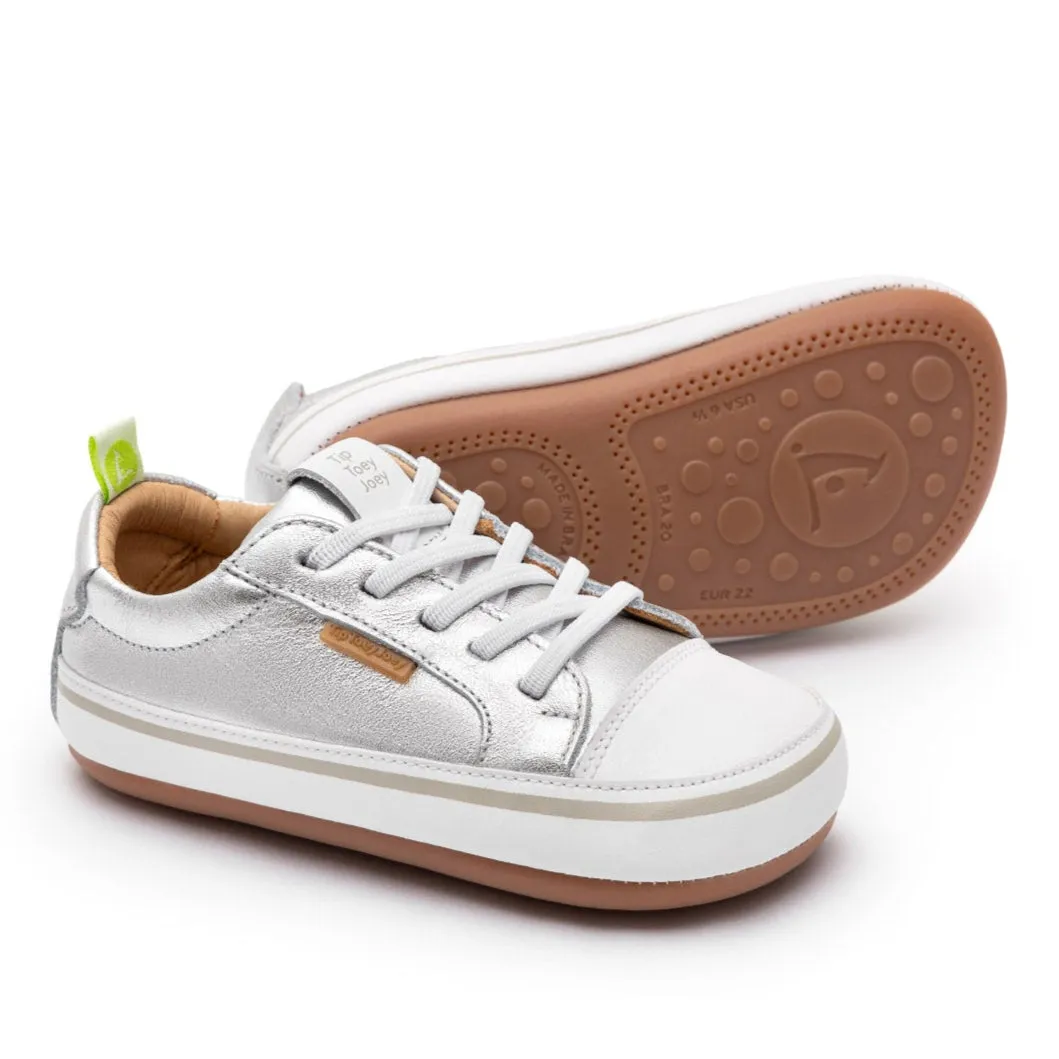 Tip Toey Joey Girl's Funky Sneakers - Sterling Silver / White breathable mesh