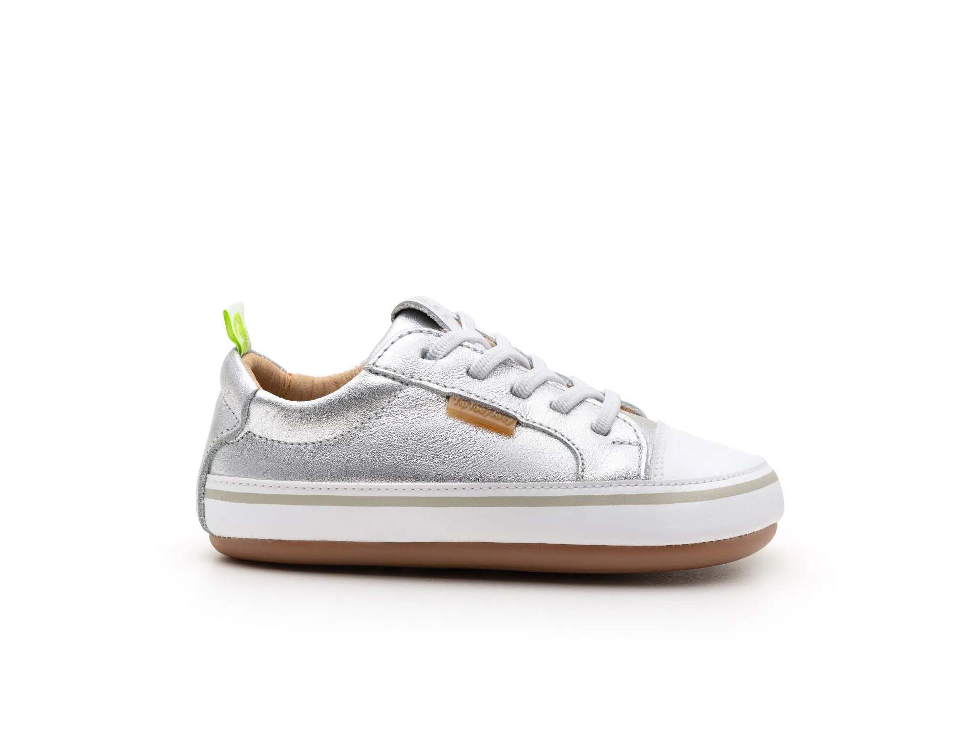 Tip Toey Joey Girl's Funky Sneakers - Sterling Silver / White go anywhere