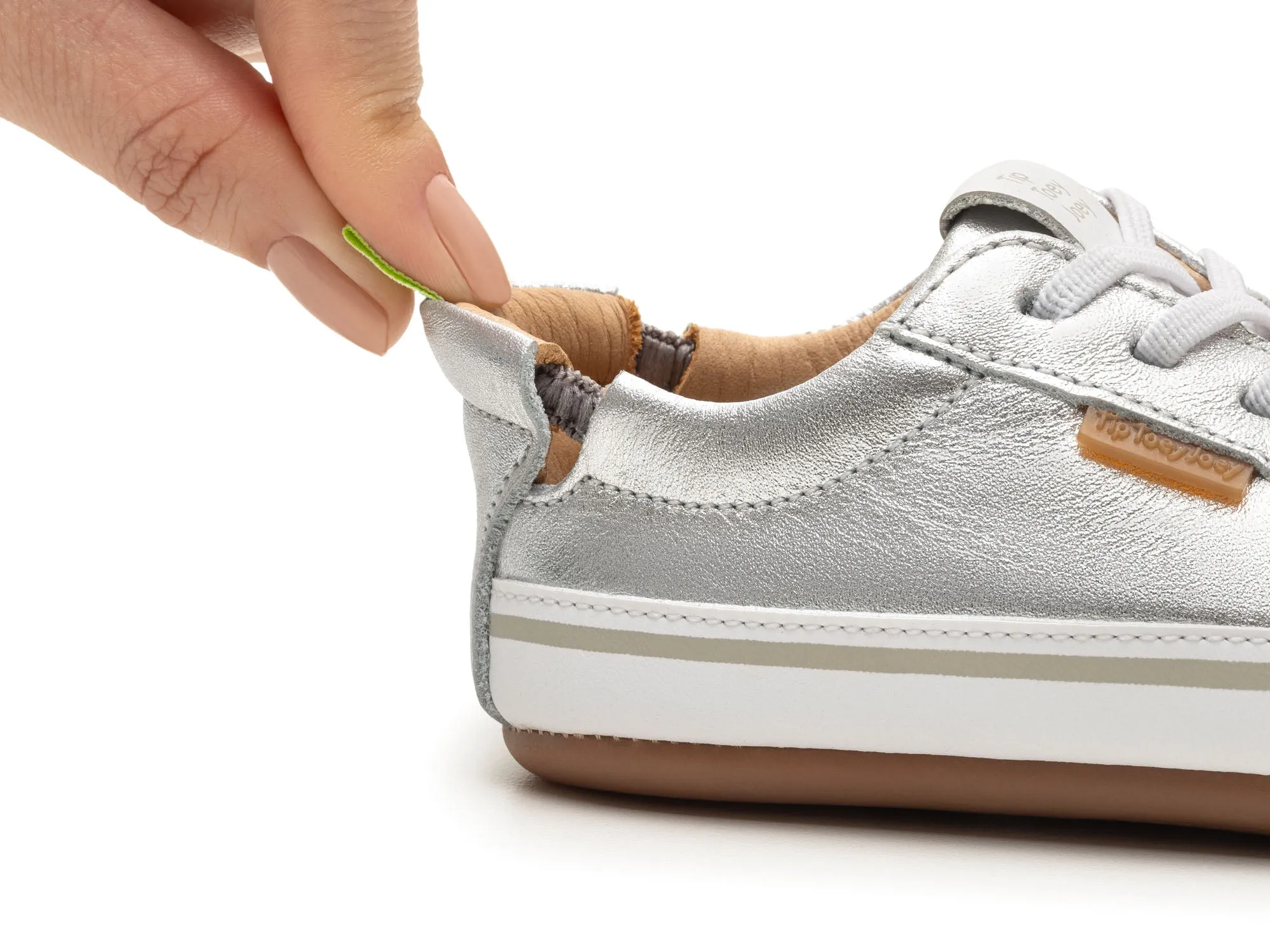 Tip Toey Joey Girl's Funky Sneakers - Sterling Silver / White no tie