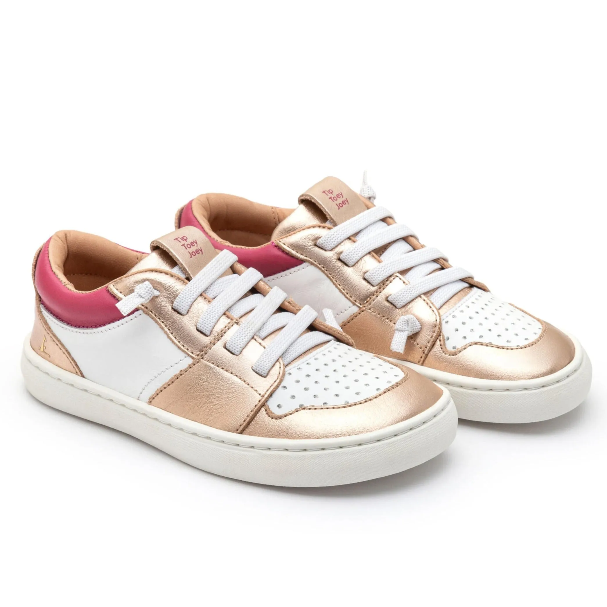 Tip Toey Joey Girl's Ollie Sneakers - White/Metallic Salmon comfy tech