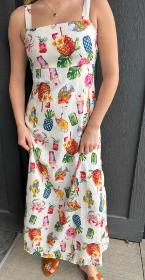Tropical Print Sleeveless Midi Dress Casual wear