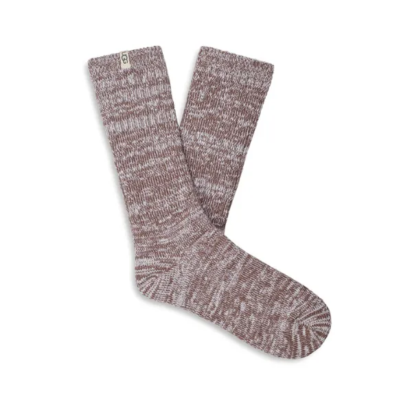 UGG Women's Rib Knit Slouchy Crew Sock Brown Sleep Comfort