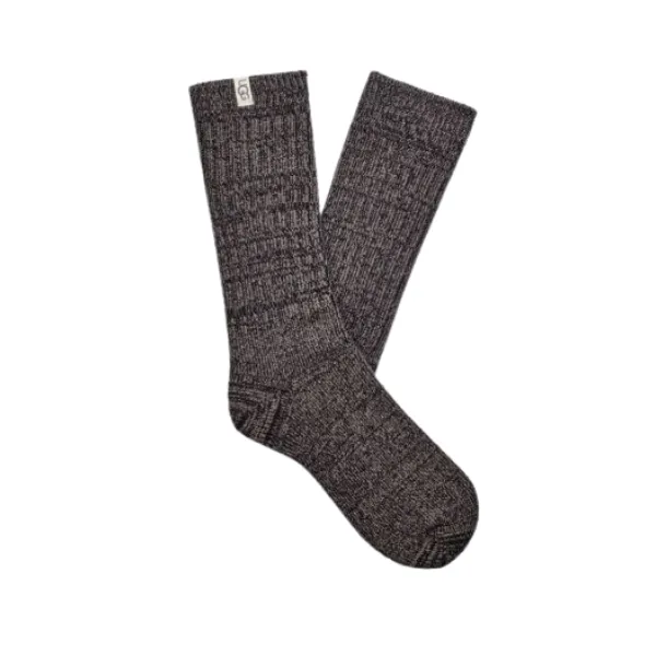 UGG Women's Rib Knit Slouchy Crew Sock Grey/Black Low Key