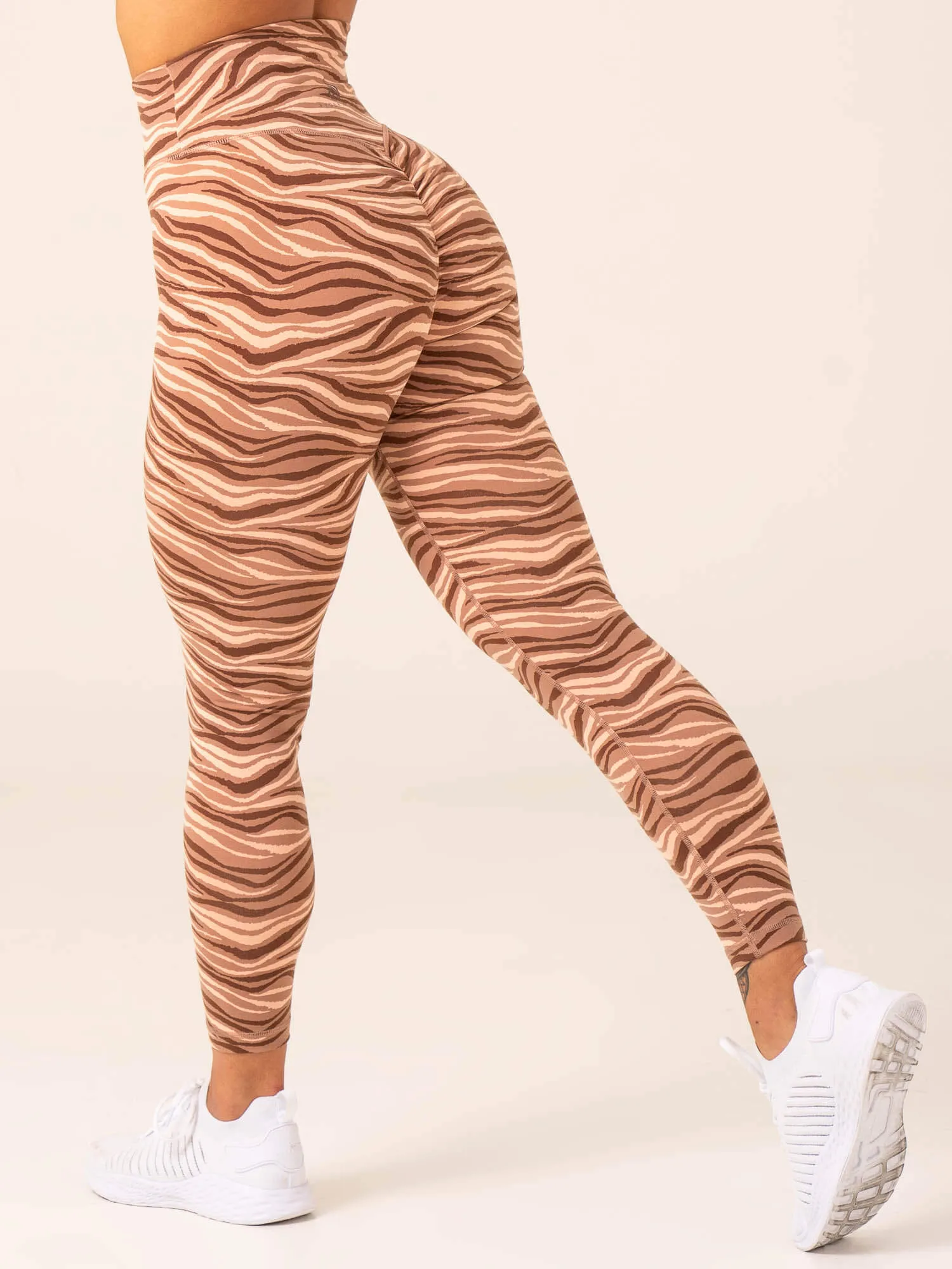Unstoppable High Waisted Scrunch Leggings - Mocha Zebra Travel outfit