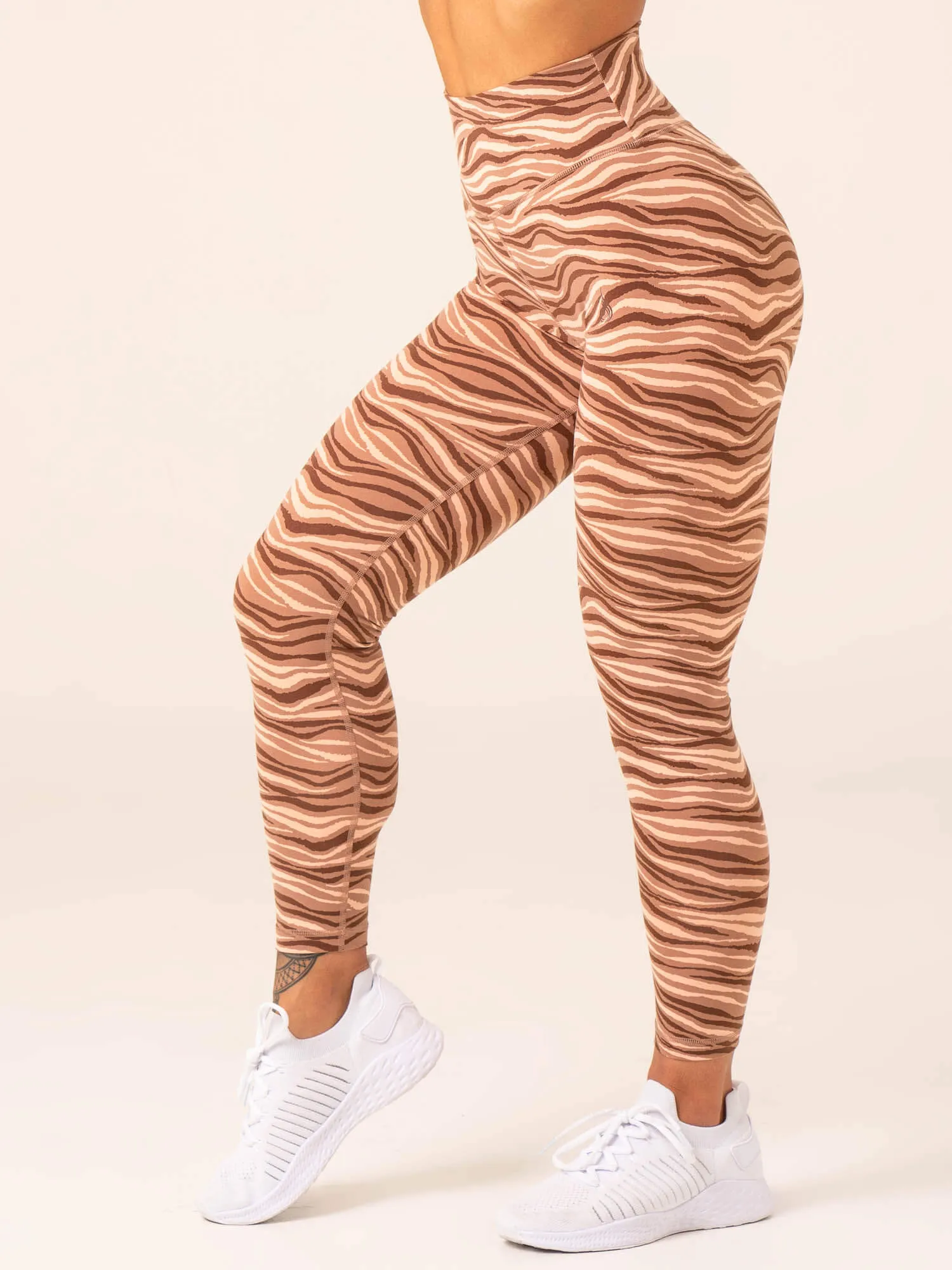 Unstoppable High Waisted Scrunch Leggings - Mocha Zebra Layer ready