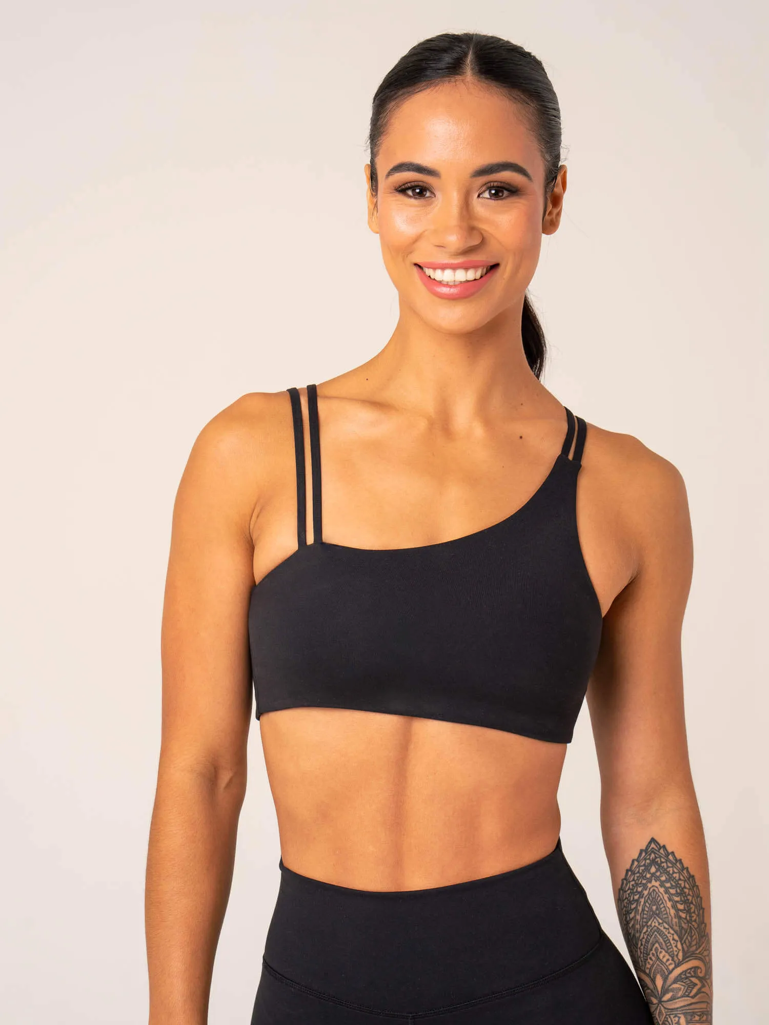 Unstoppable One Shoulder Sports Bra - Black Soft Fabric