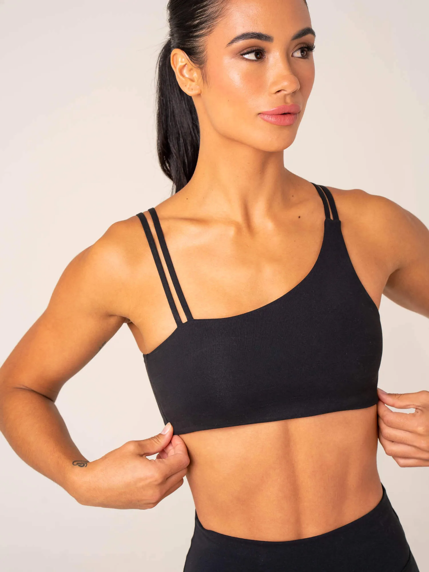 Unstoppable One Shoulder Sports Bra - Black Slip Resistant
