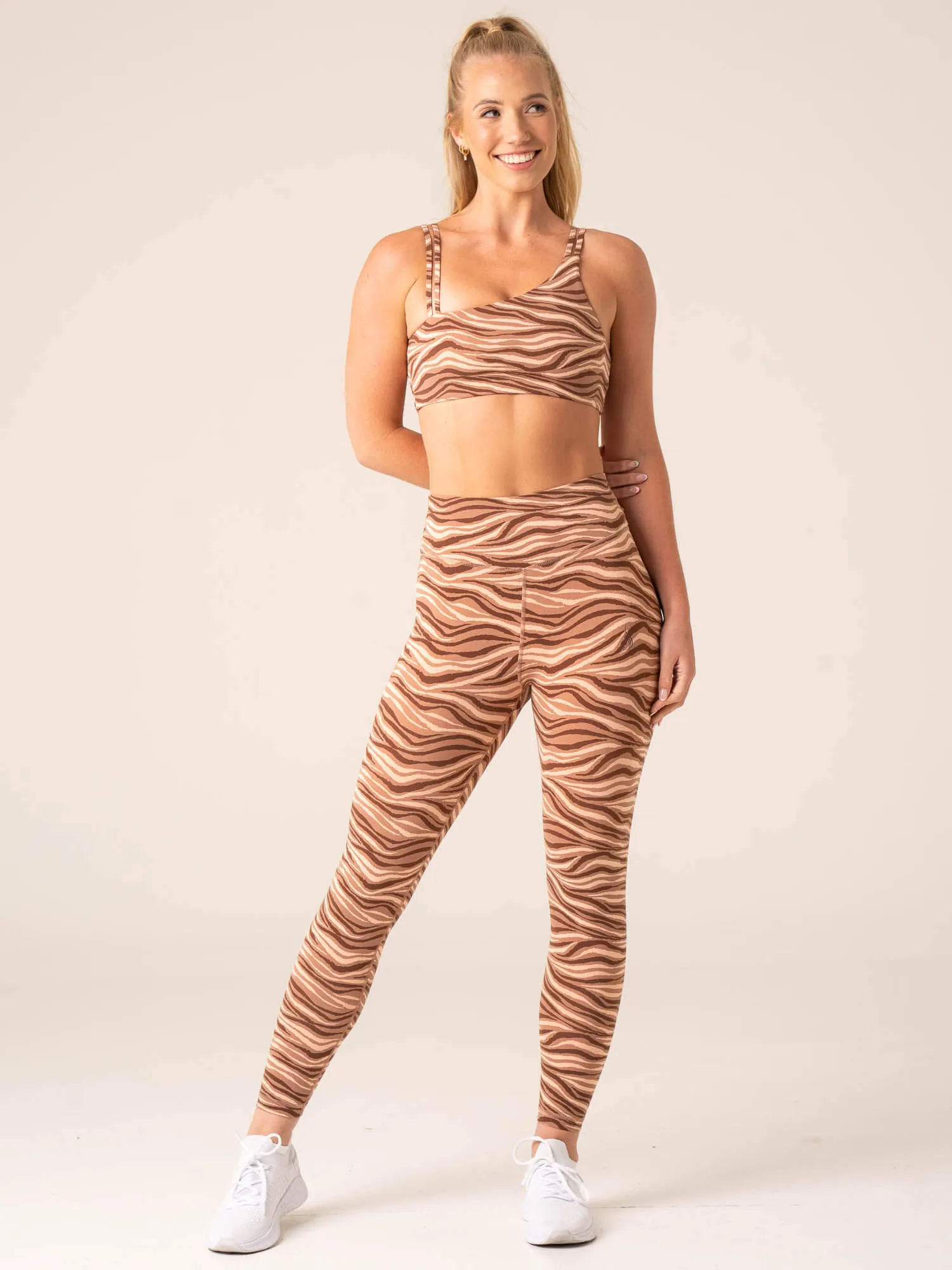 Unstoppable One Shoulder Sports Bra - Mocha Zebra Stretch Fit