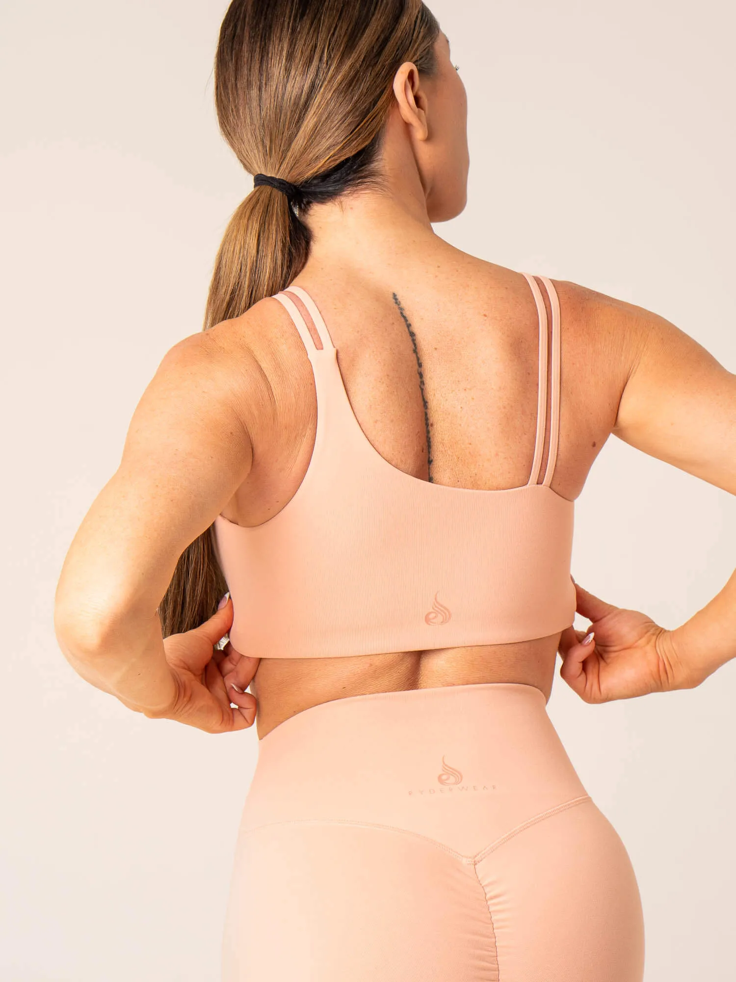 Unstoppable One Shoulder Sports Bra - Peach Flexible Stretch