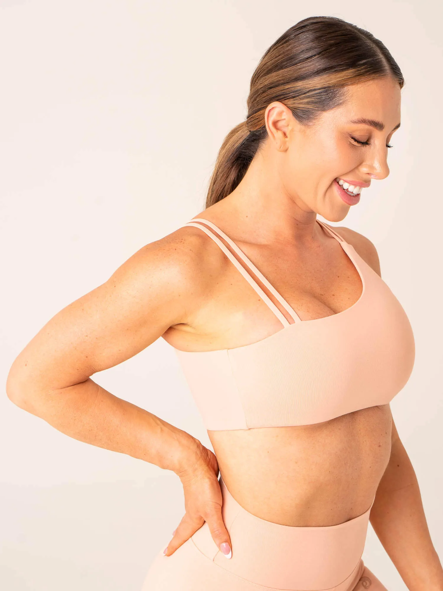 Unstoppable One Shoulder Sports Bra - Peach Compression Fit