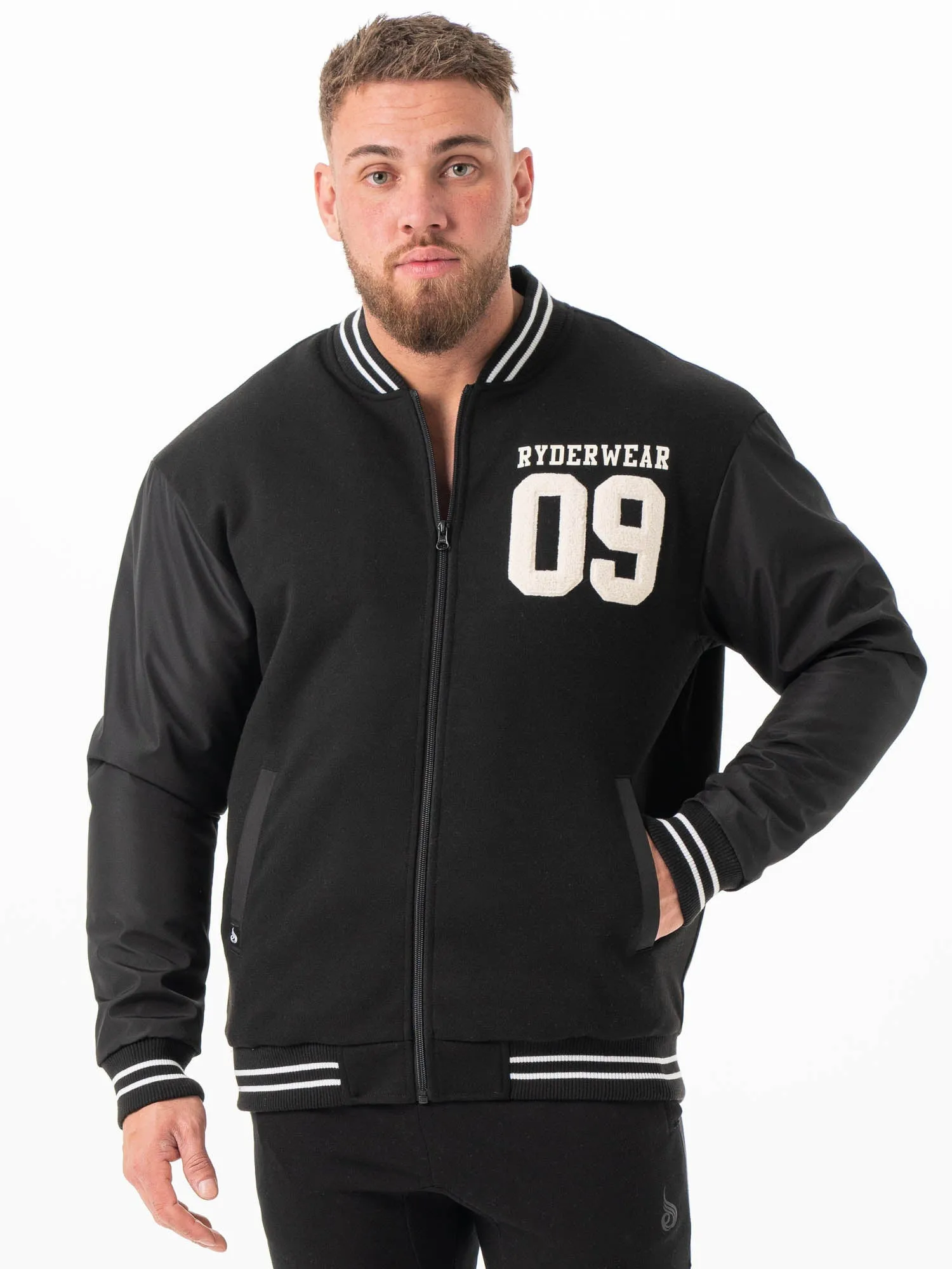 Varsity Bomber Jacket - Black/Black casual layers