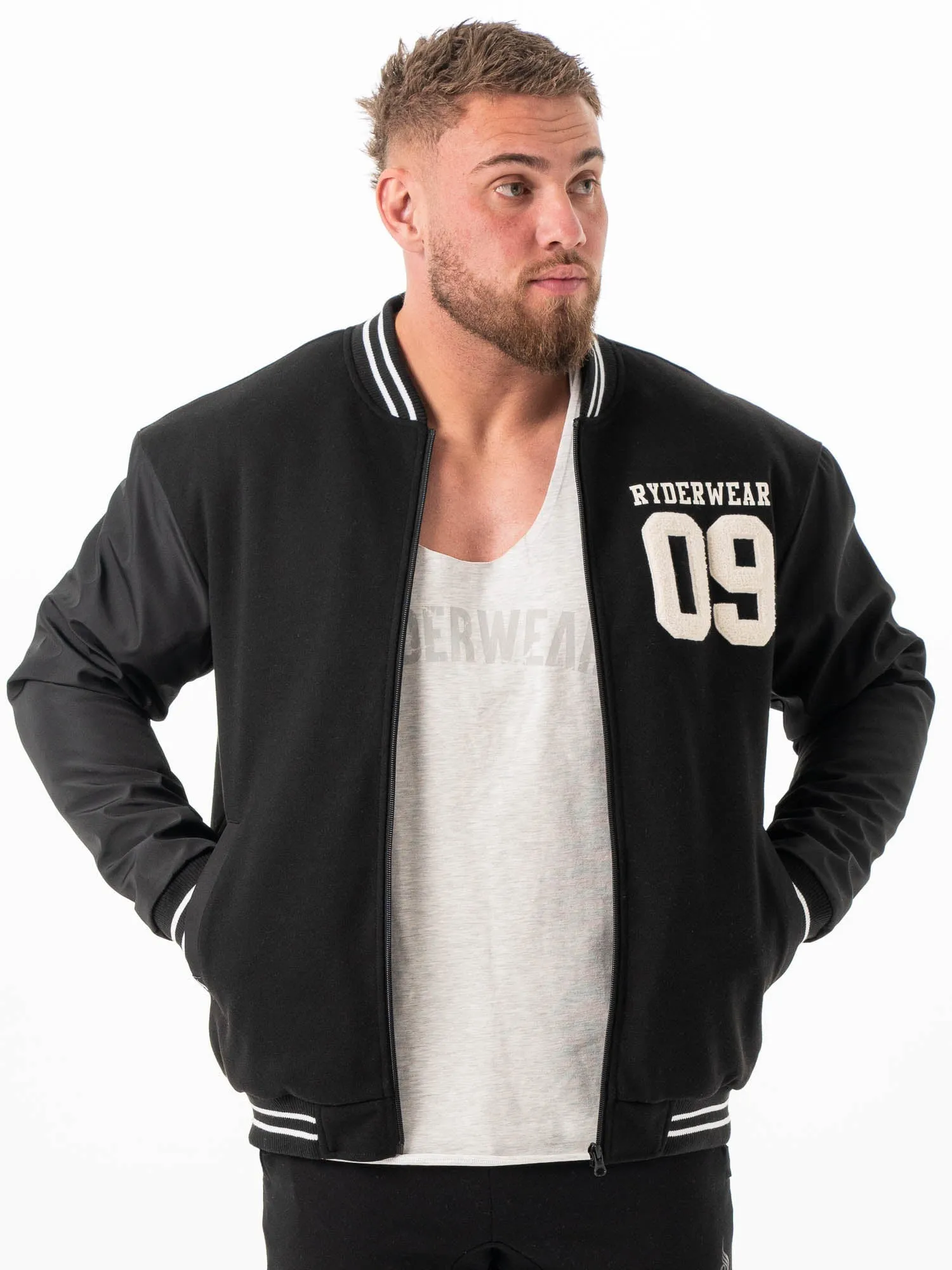 Varsity Bomber Jacket - Black/Black active days