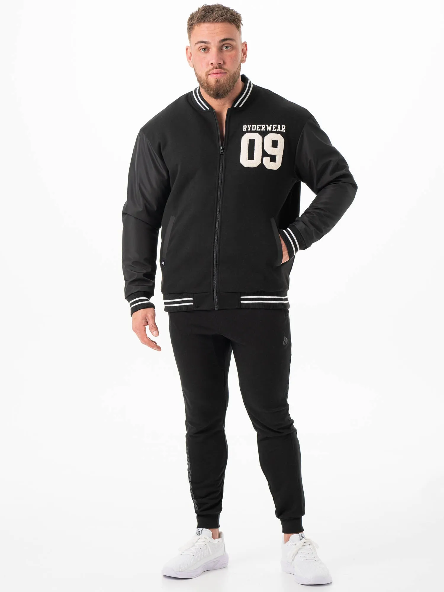 Varsity Bomber Jacket - Black/Black quick dry