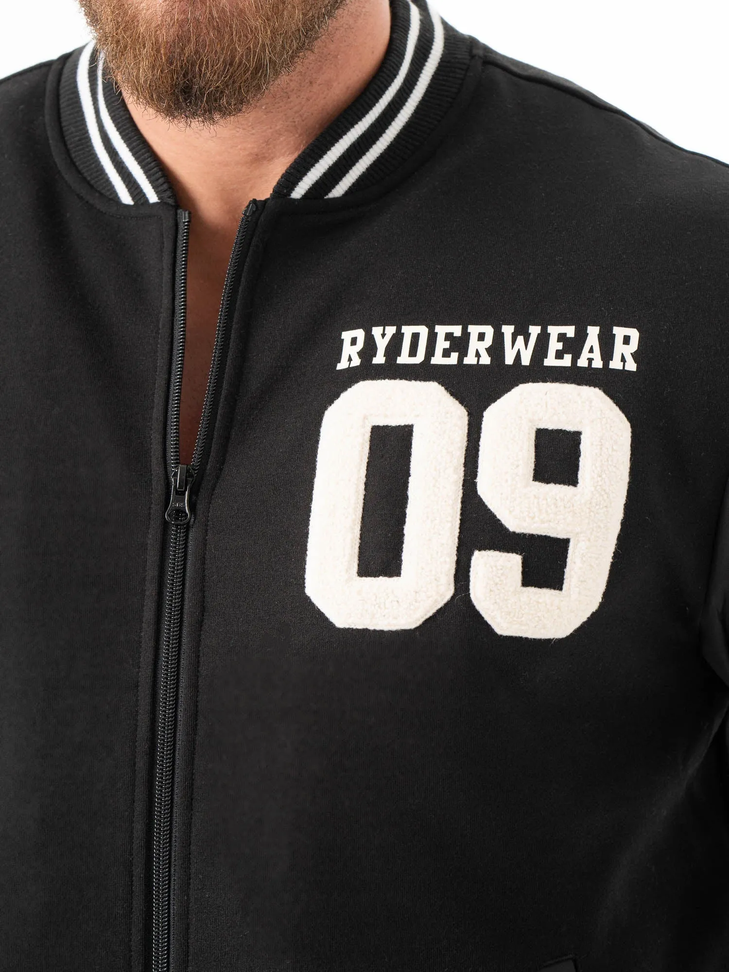 Varsity Bomber Jacket - Black/Black warm insulation