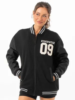 Varsity Bomber Jacket - Black/Black free pair
