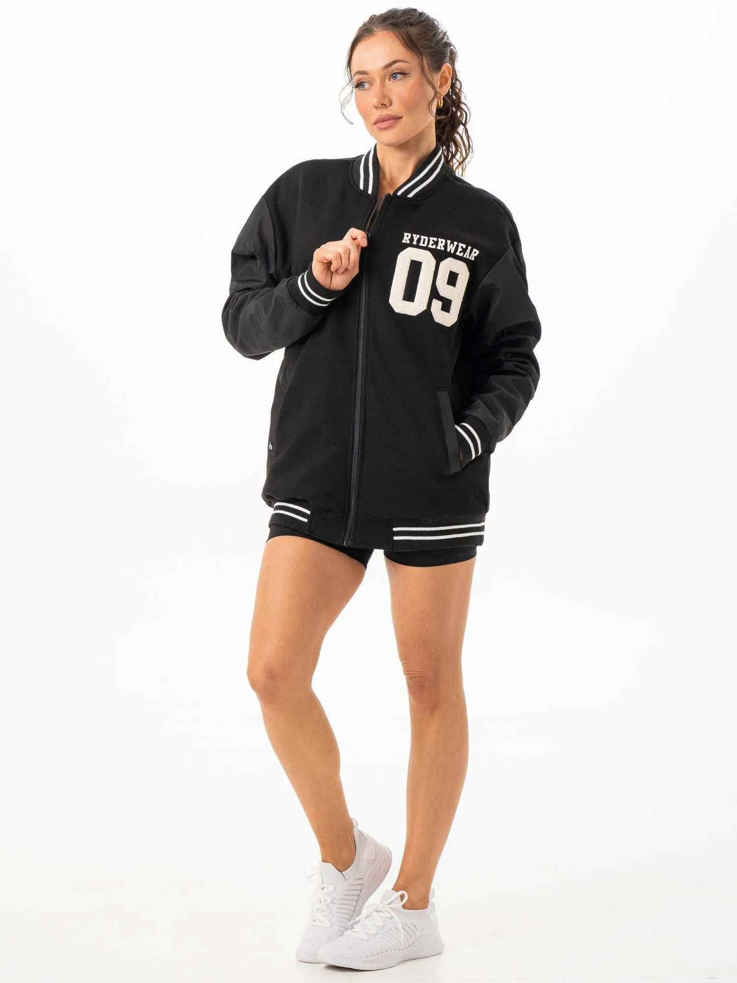 Varsity Bomber Jacket - Black/Black multi pair