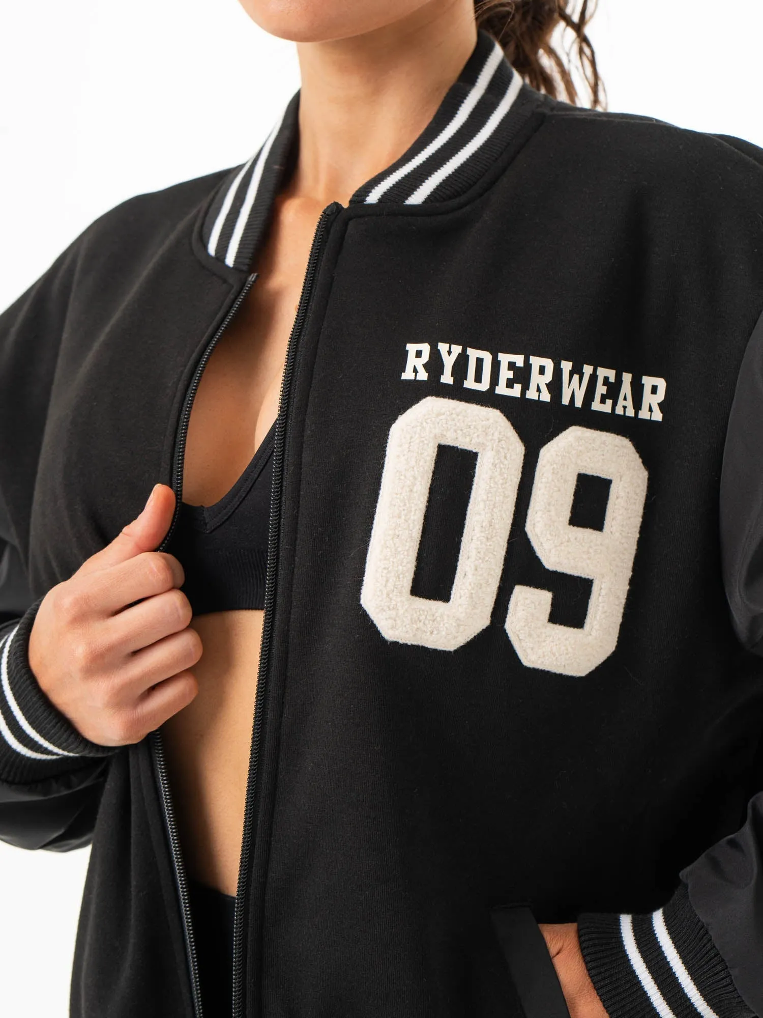 Varsity Bomber Jacket - Black/Black easygoing