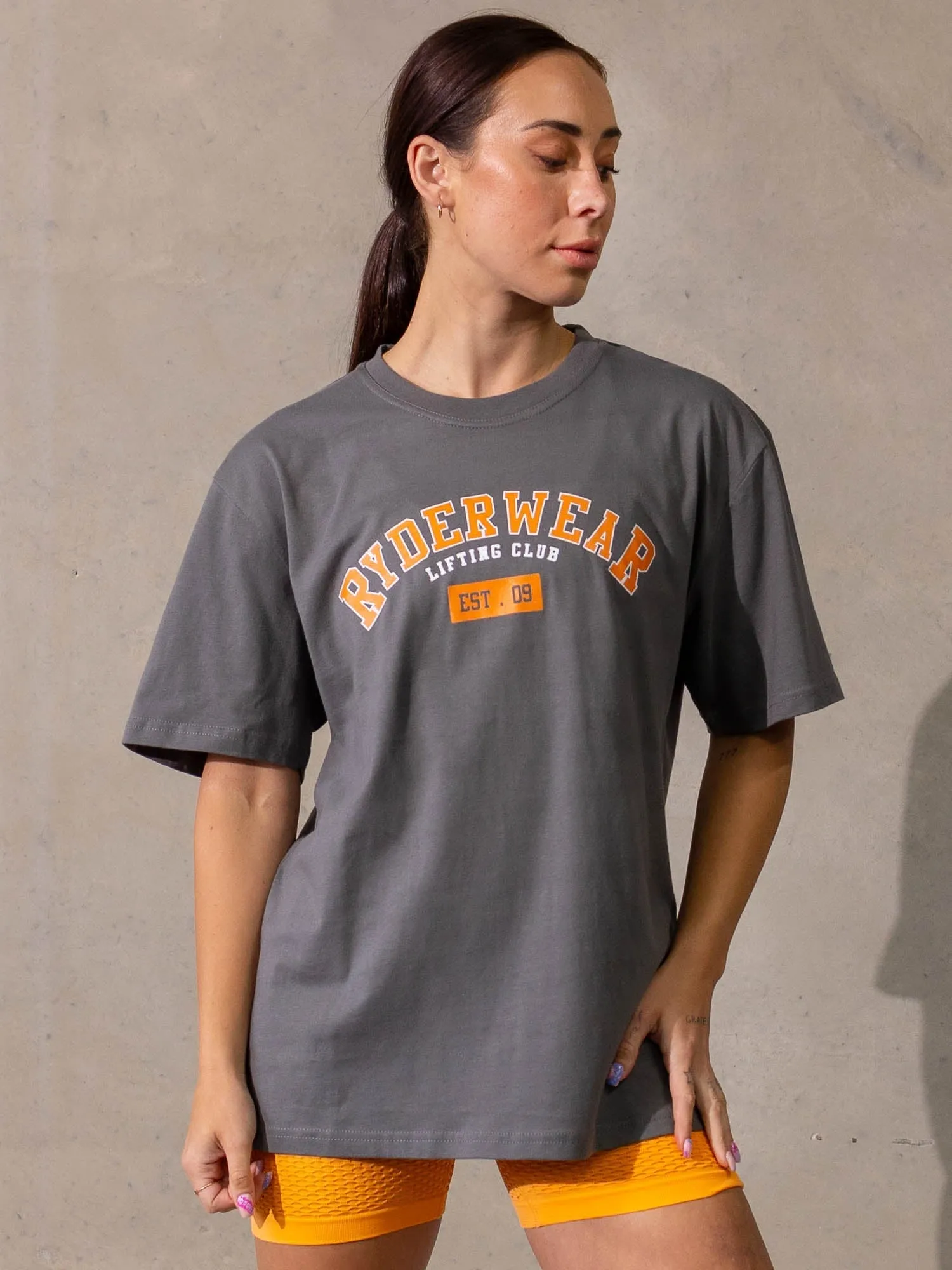 Varsity Oversized T-Shirt - Charcoal winter layering