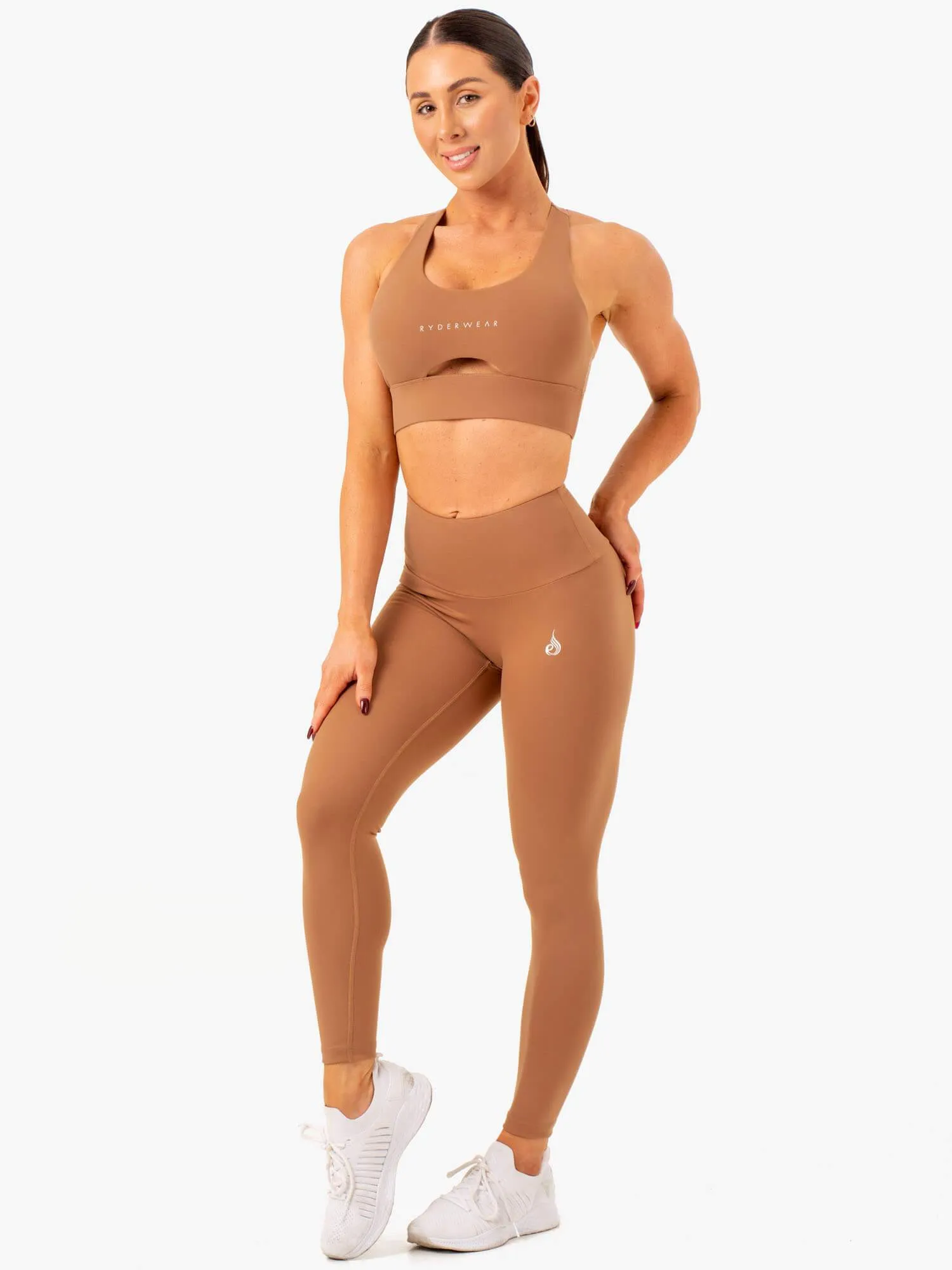 Vital High Waisted Scrunch Leggings - Mocha Moisture wicking
