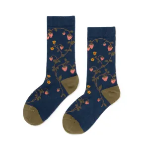 Wild Strawberries Socks in Navy from Zkano Culture Heritage