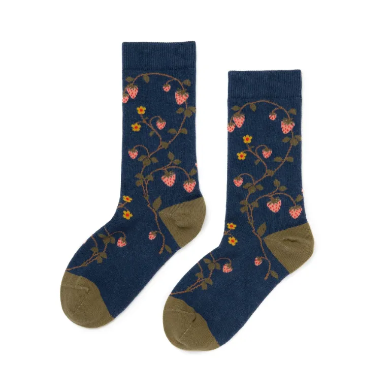 Wild Strawberries Socks in Navy from Zkano Culture Heritage