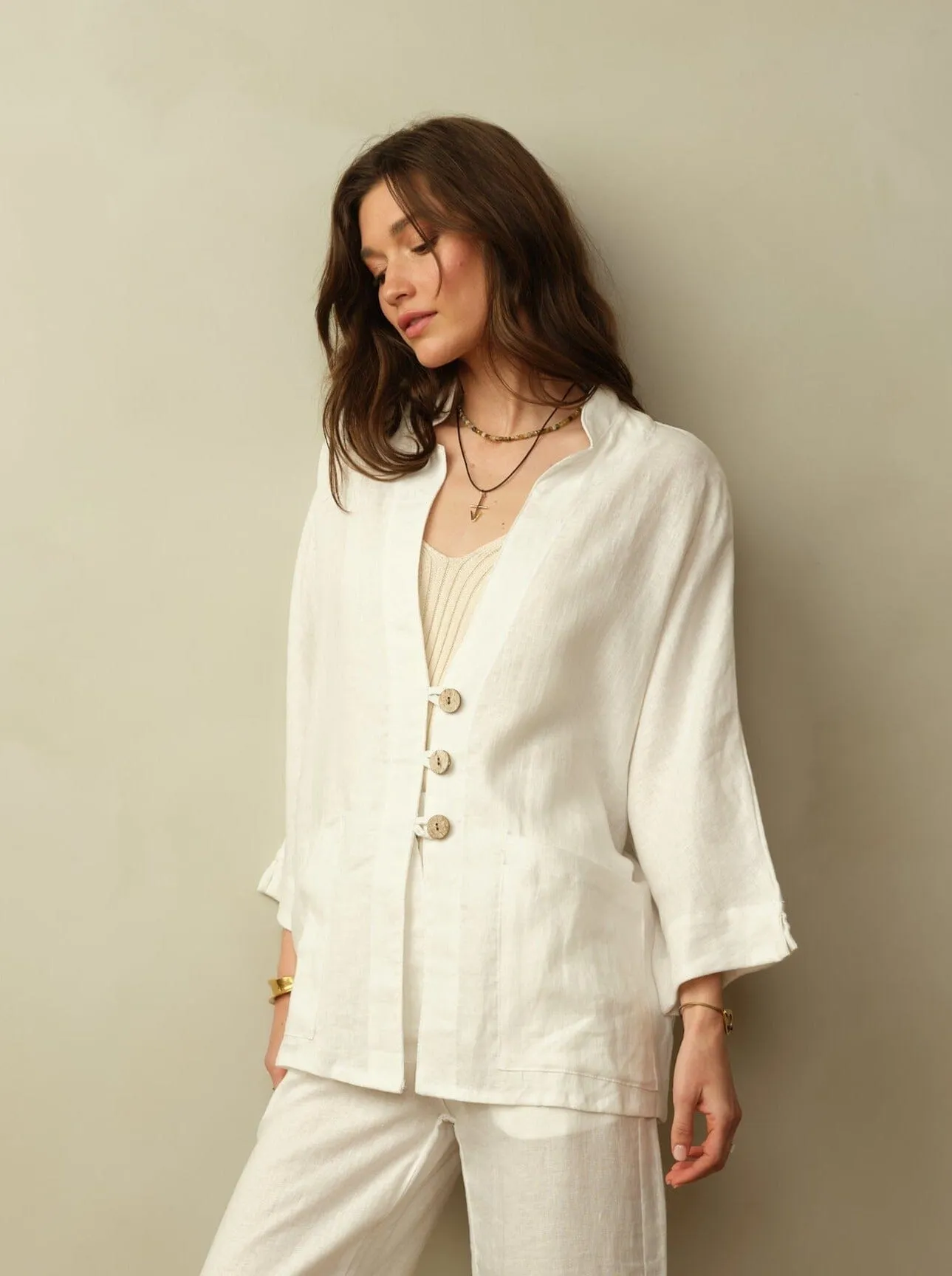 Women's Aoki Linen Kimono Jacket cold weather style