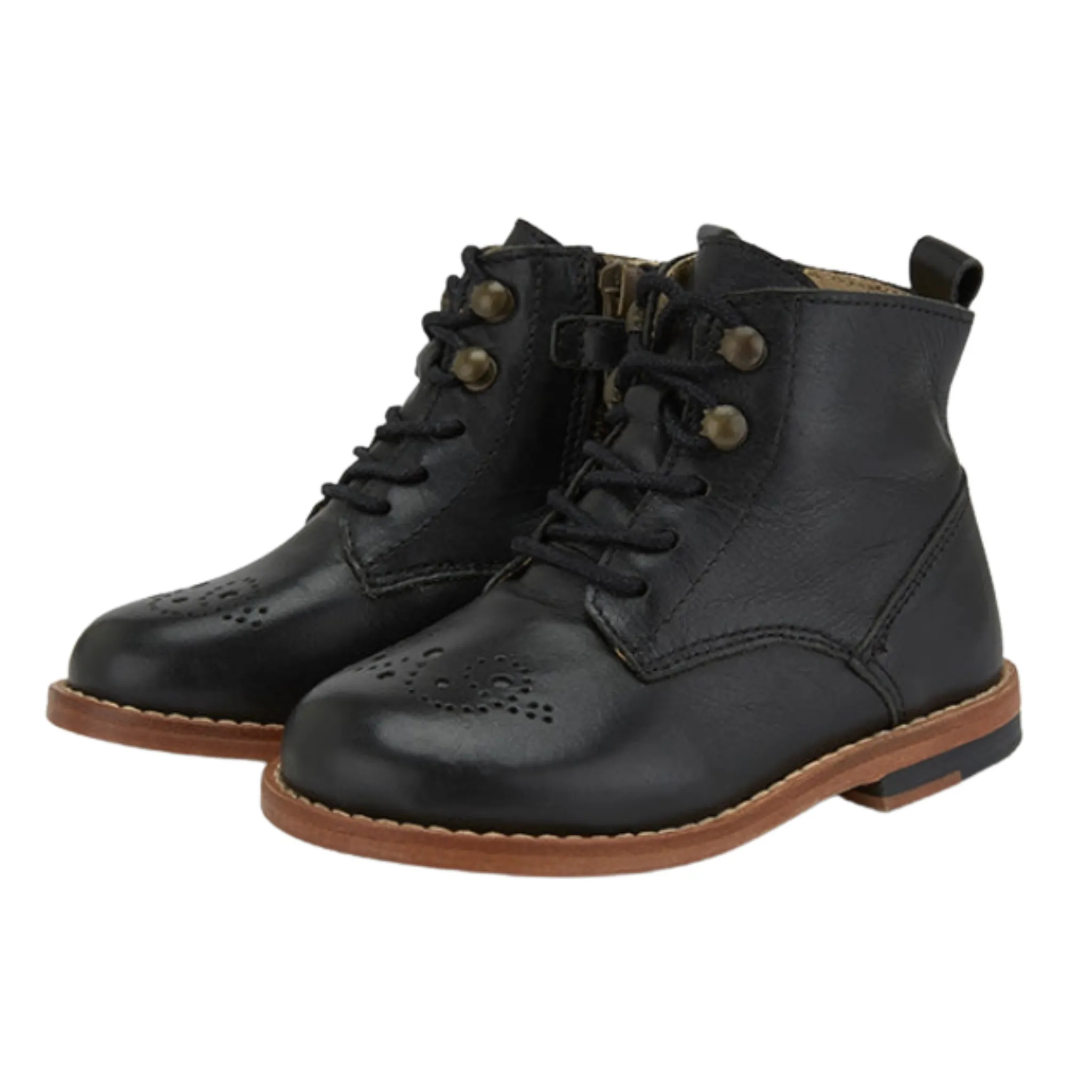 Young Soles Girl's Buster Brogue Leather Boot - Black speed trail