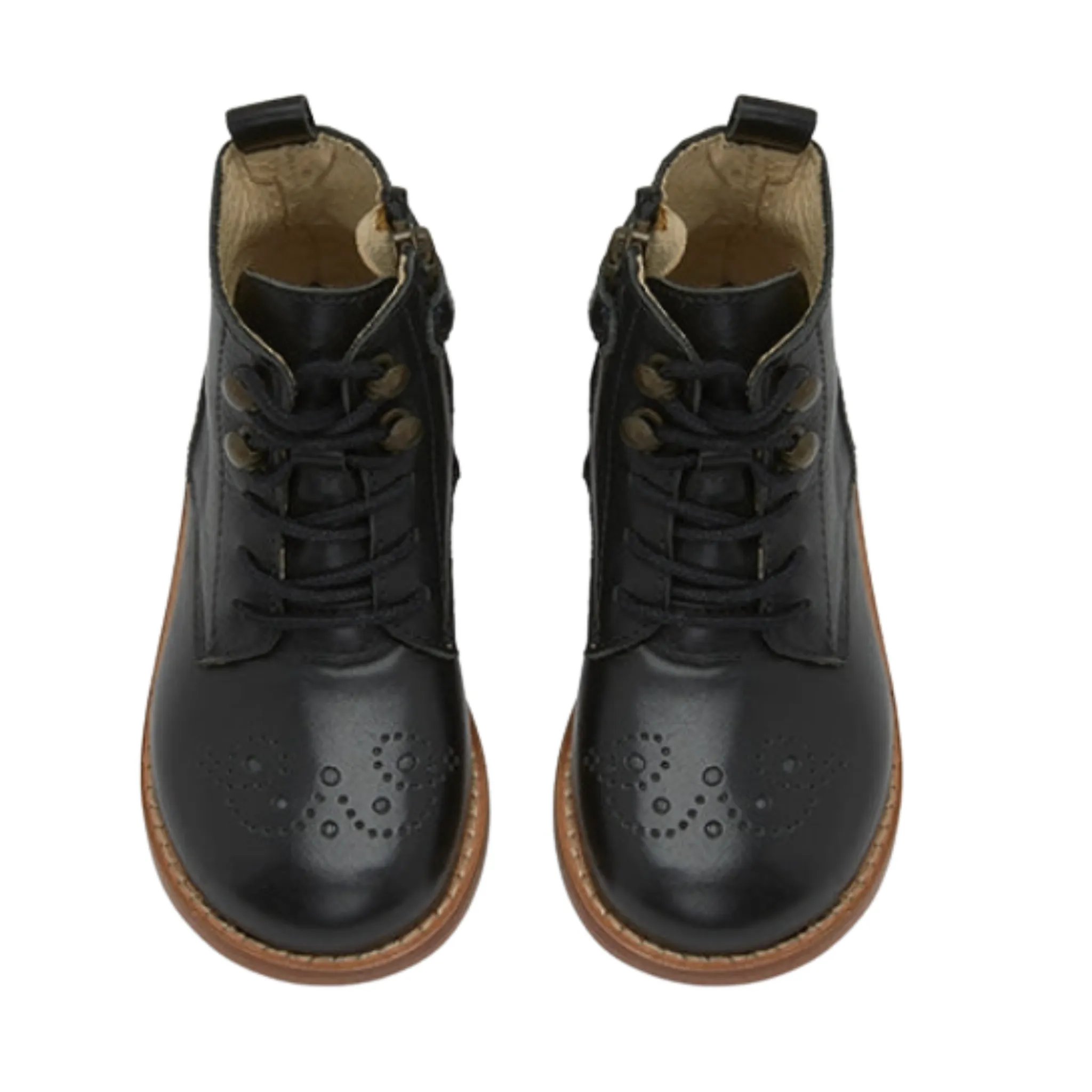 Young Soles Girl's Buster Brogue Leather Boot - Black deep track
