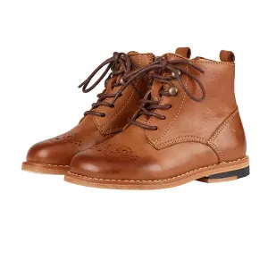 Young Soles Girl's Buster Brogue Leather Boot - Tan denim ready
