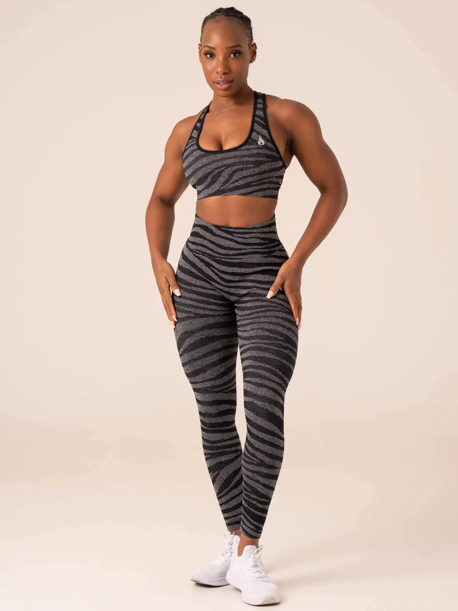 Zebra Seamless Sports Bra - Grey Marl / Black Zebra All Day Wear