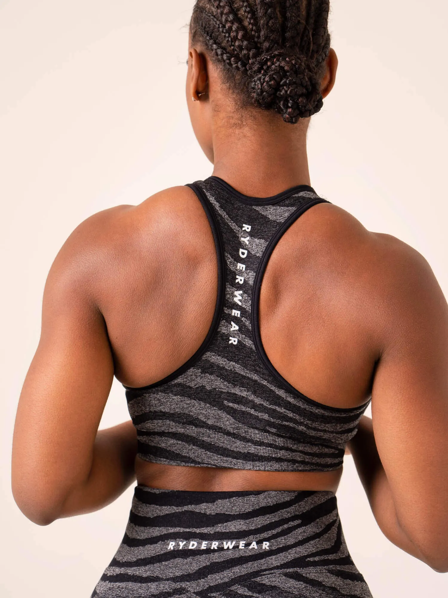 Zebra Seamless Sports Bra - Grey Marl / Black Zebra Fast Drying