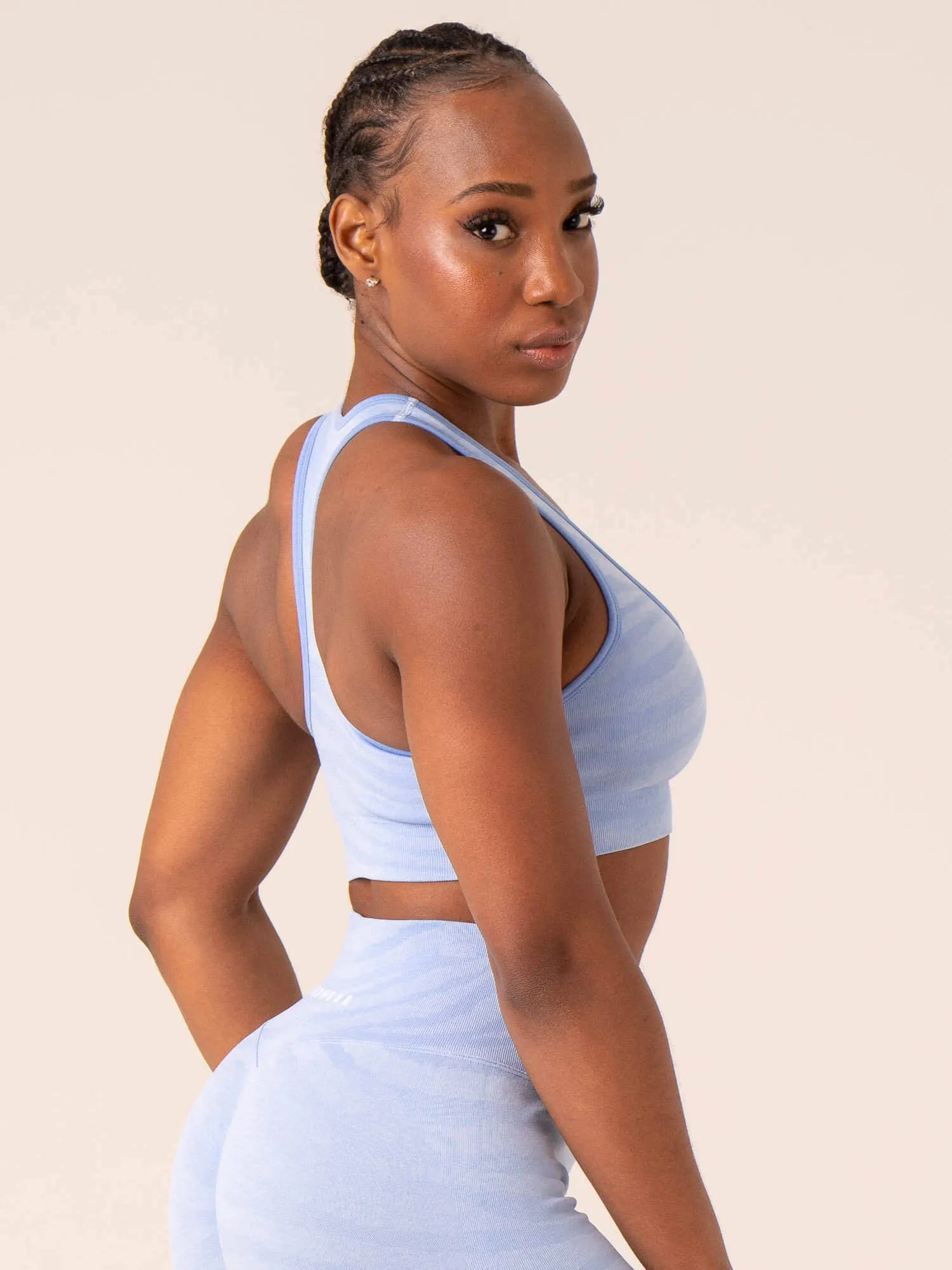 Zebra Seamless Sports Bra - Sky Blue Zebra Long Wear
